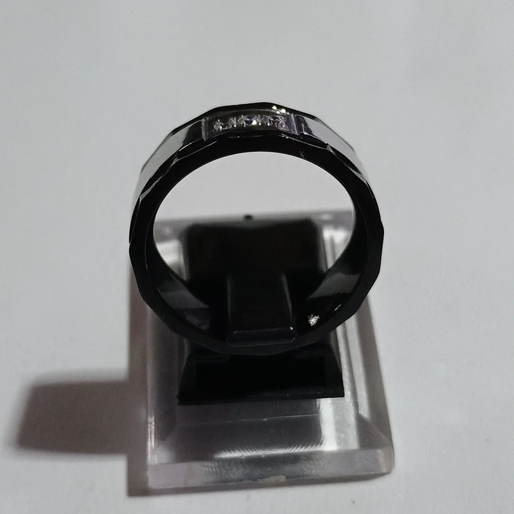Elegant Black and Silver Smart Ring Band Stainless Steel Size 9